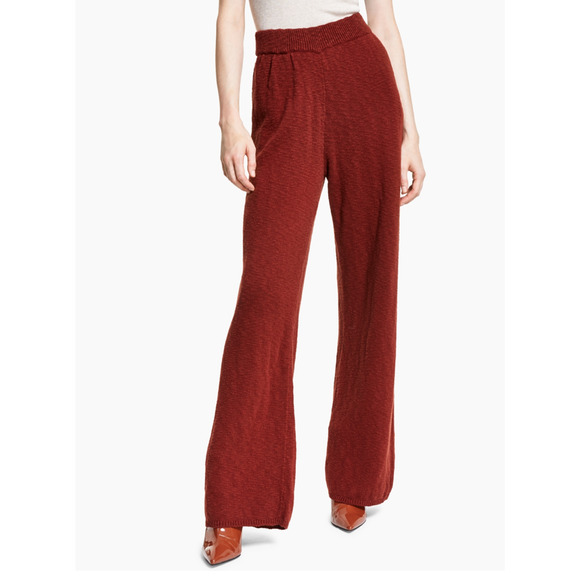 INC International Concepts Cotton Wide-Leg Sweater Pants In Deep Sienna -M - Picture 1 of 5